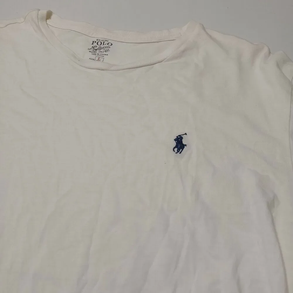 PRL Mens‎ Large Polo Shirt White Blue Embroidered Logo Long Sleeve 100% Cotton